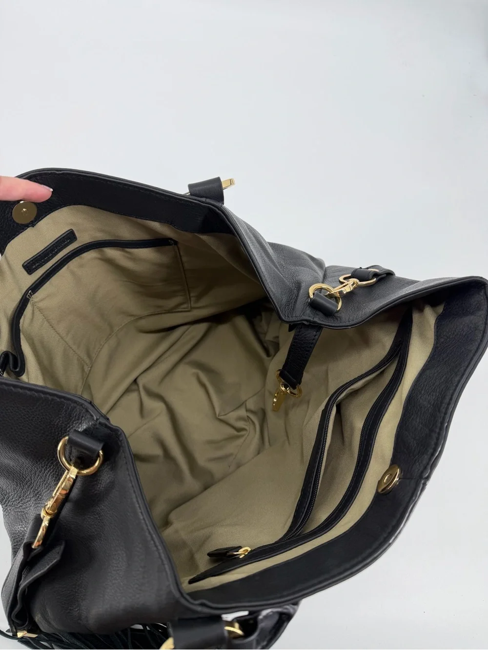 GILI Black Leather Hobo Satchel Bag Gold Hardware Tassel Shoulder Purse